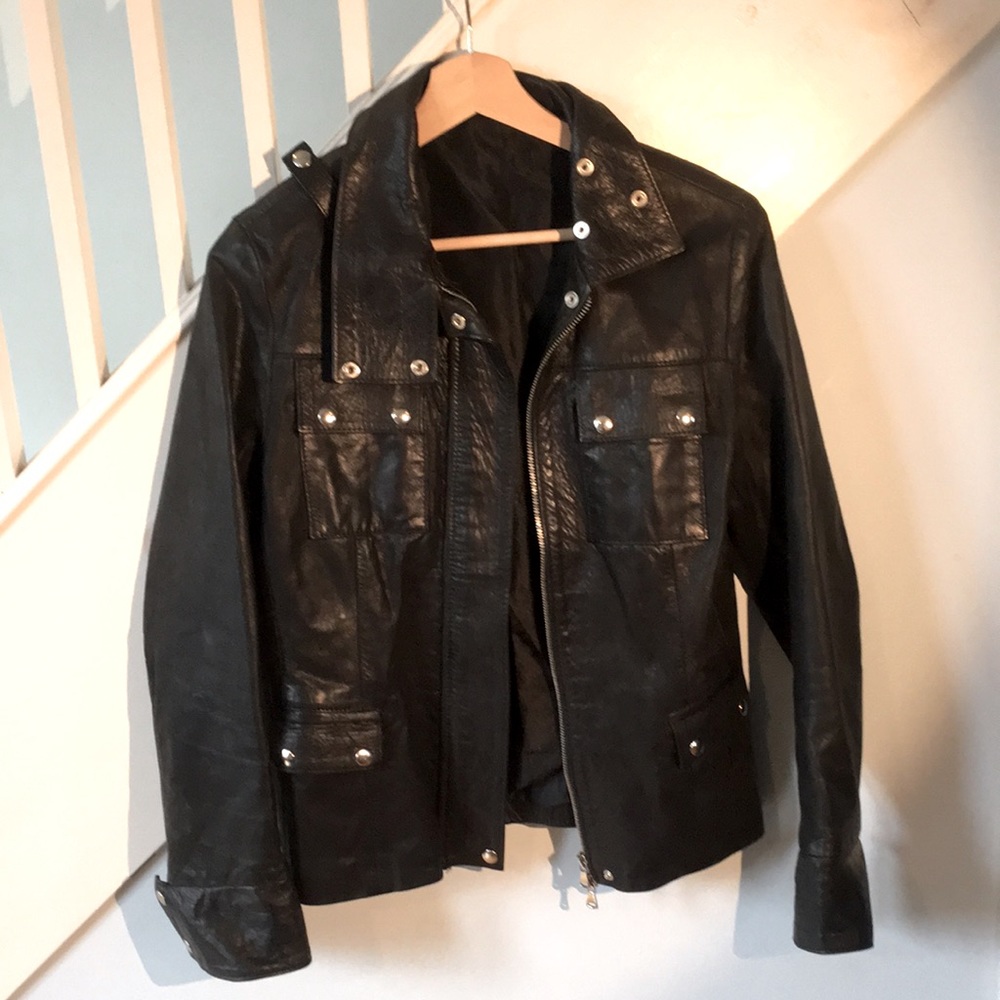 Black leather jacket. Italian leather, worn until soft.